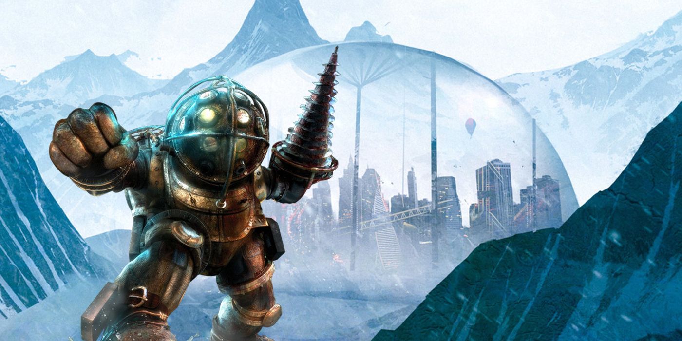 Bioshock's Big Daddy against an Antarctic Sci-Fi city, inspired by the Bioshock 4/Bioshock Isolation leaks
