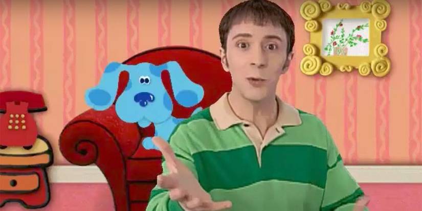 Steve Burns as Steve in Blue's Clues with Blue in the background