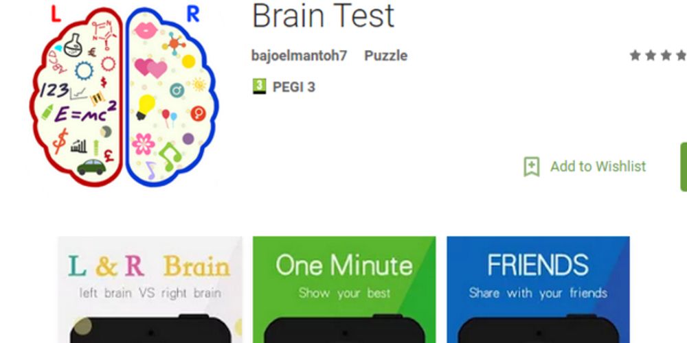 O aplicativo Brian Test é visto no Google Play 