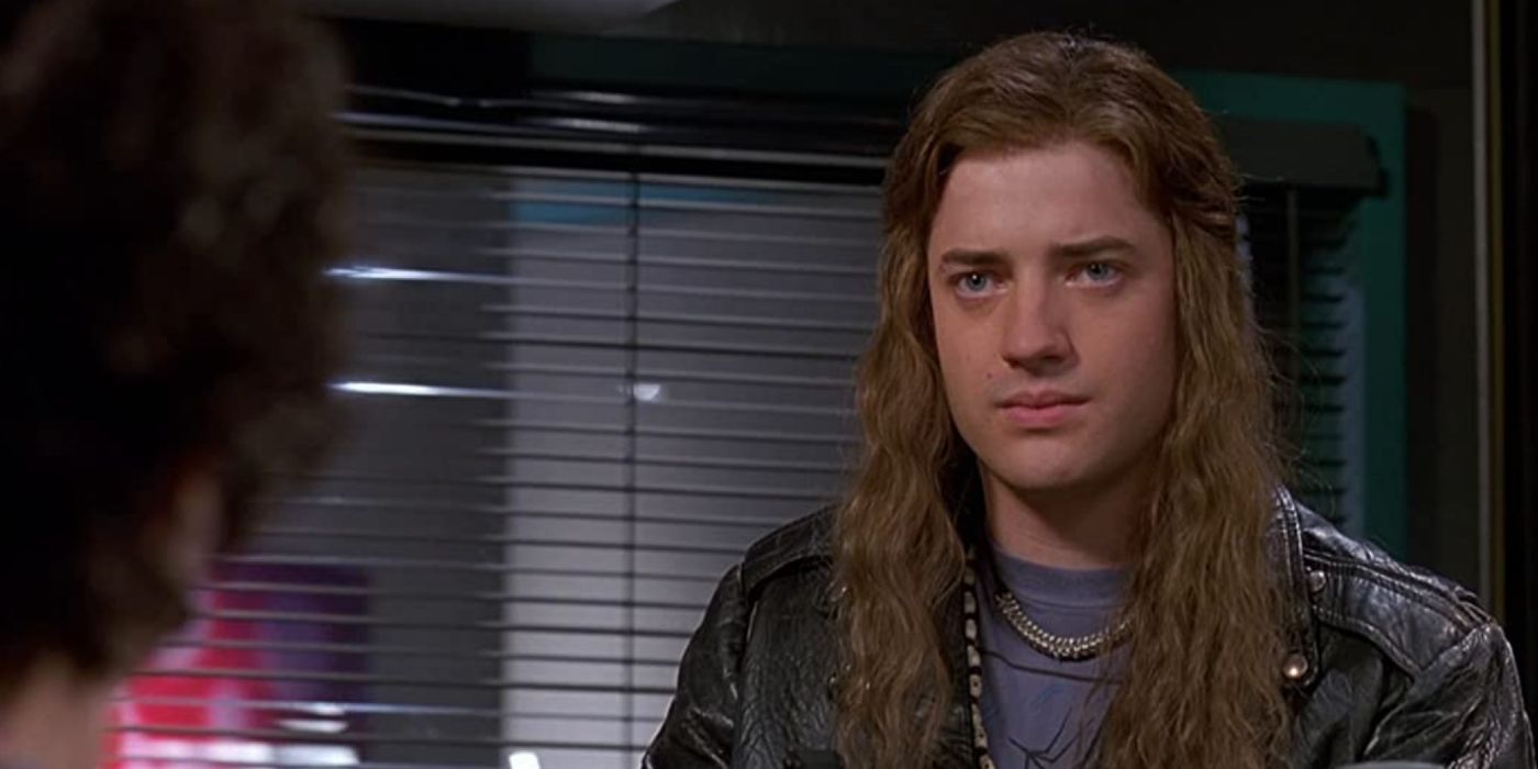 Brendan Fraser looking concerned in Airheads.