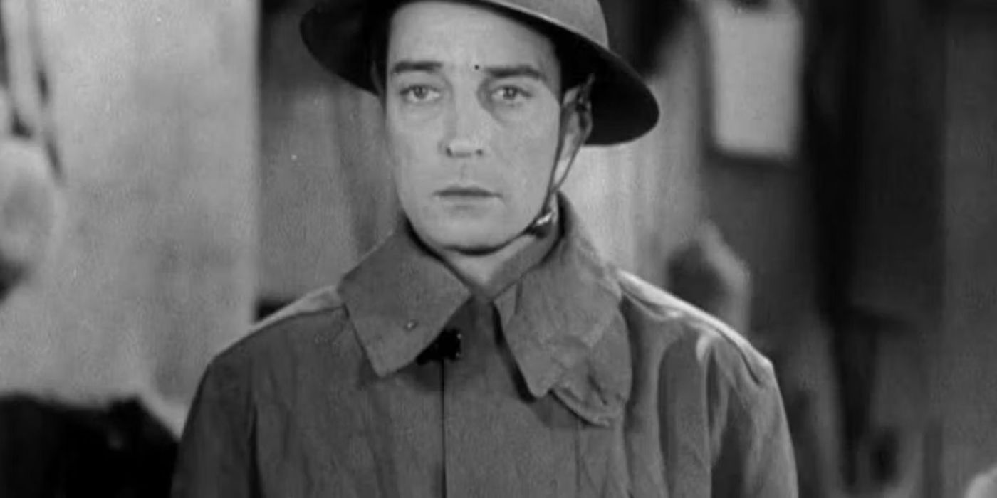 Buster Keaton standing in Doughboys