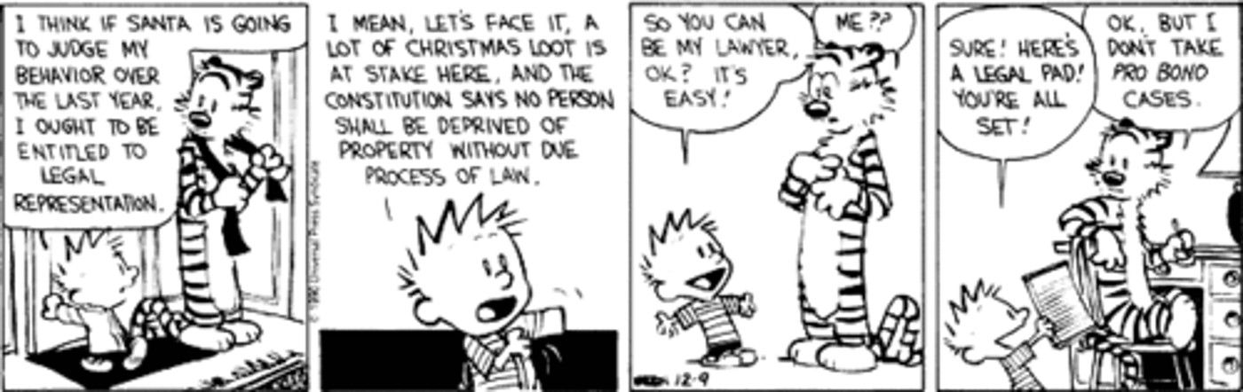Calvin needs a lawyer in Calvin and Hobbes comic