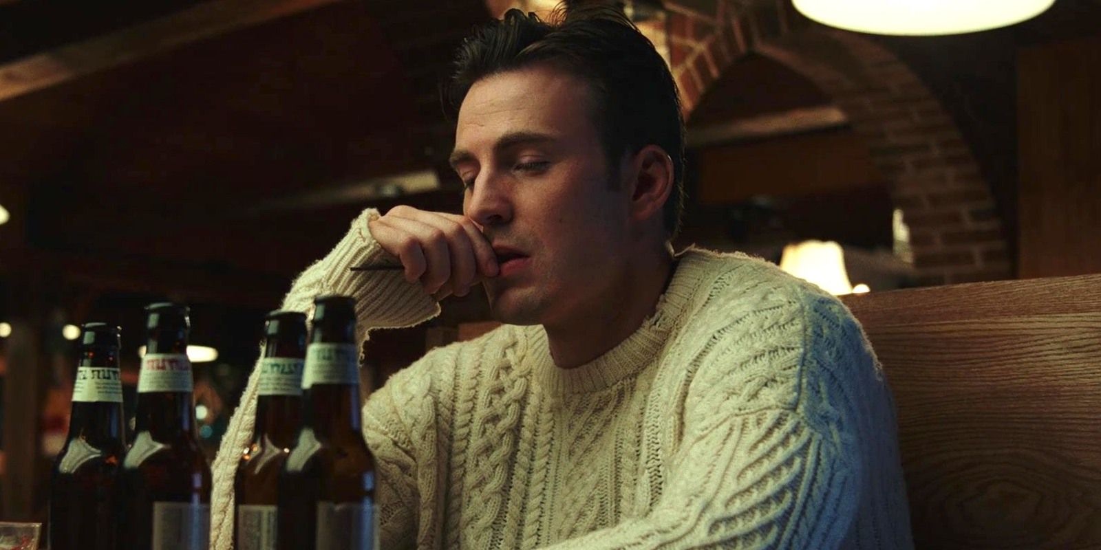 Chris Evans Wearing the famous sweater in Knives Out