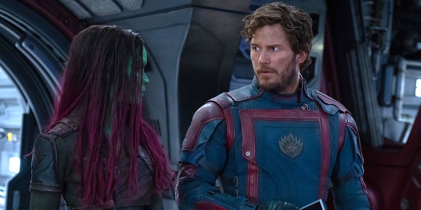Chris Pratt as Star-Lord and Zoe Saldana as Gamora in Guardians of the Galaxy Vol 3 Header