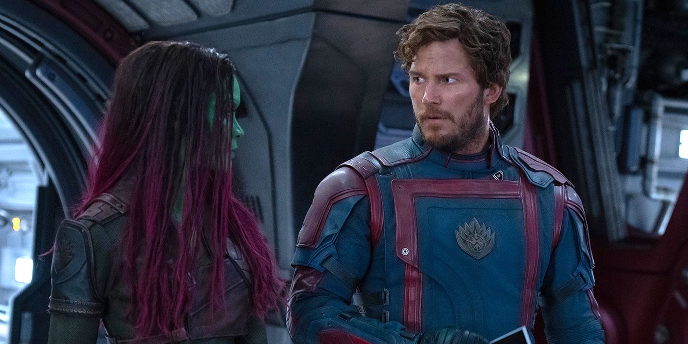 Chris Pratt como Star-Lord e Zoe Saldana como Gamora em Guardians of the Galaxy Vol 3 Header