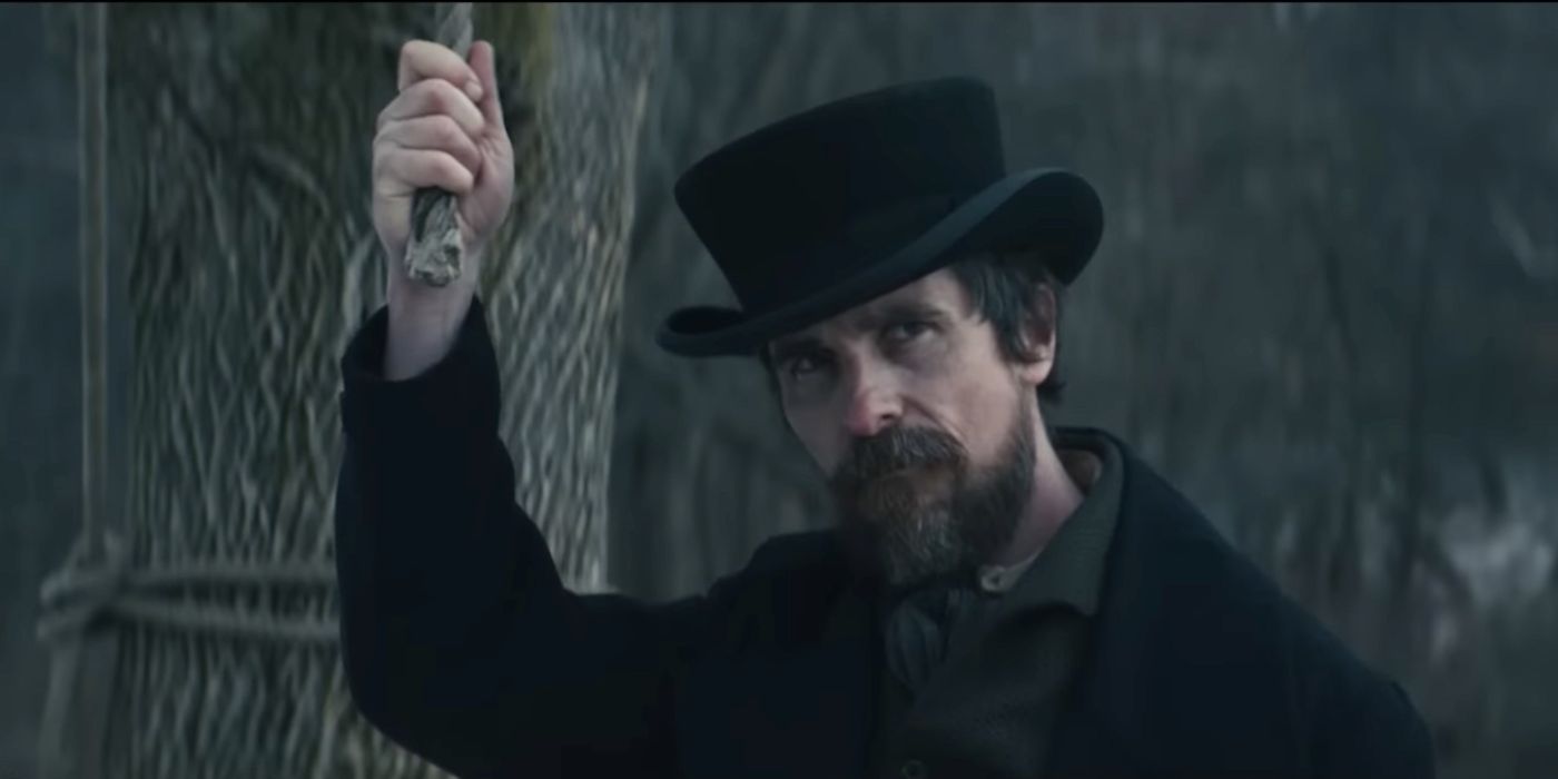 Christian Bale as Detective Landor Holding a Noose in The Pale Blue Eye trailer