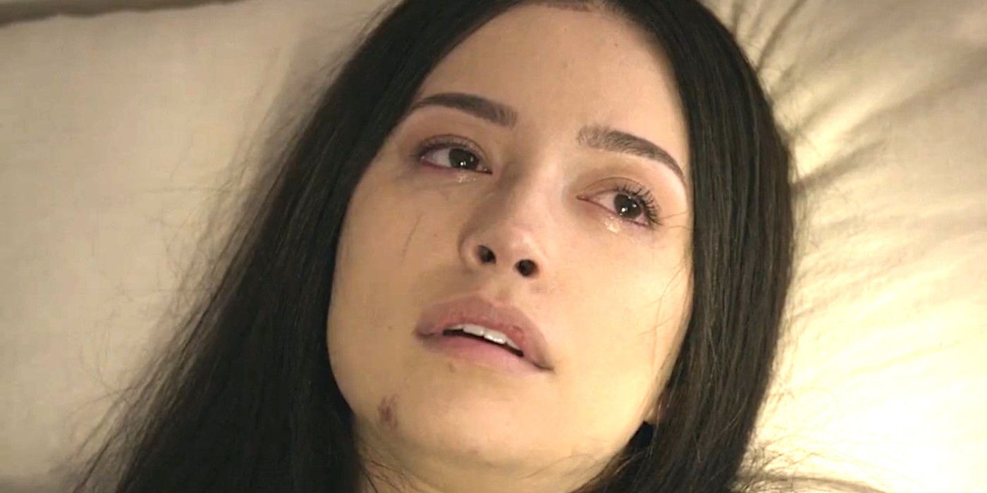 Christian Serratos as Rosita In The Walking Dead Series Finale looking pale and resigned in her death scene