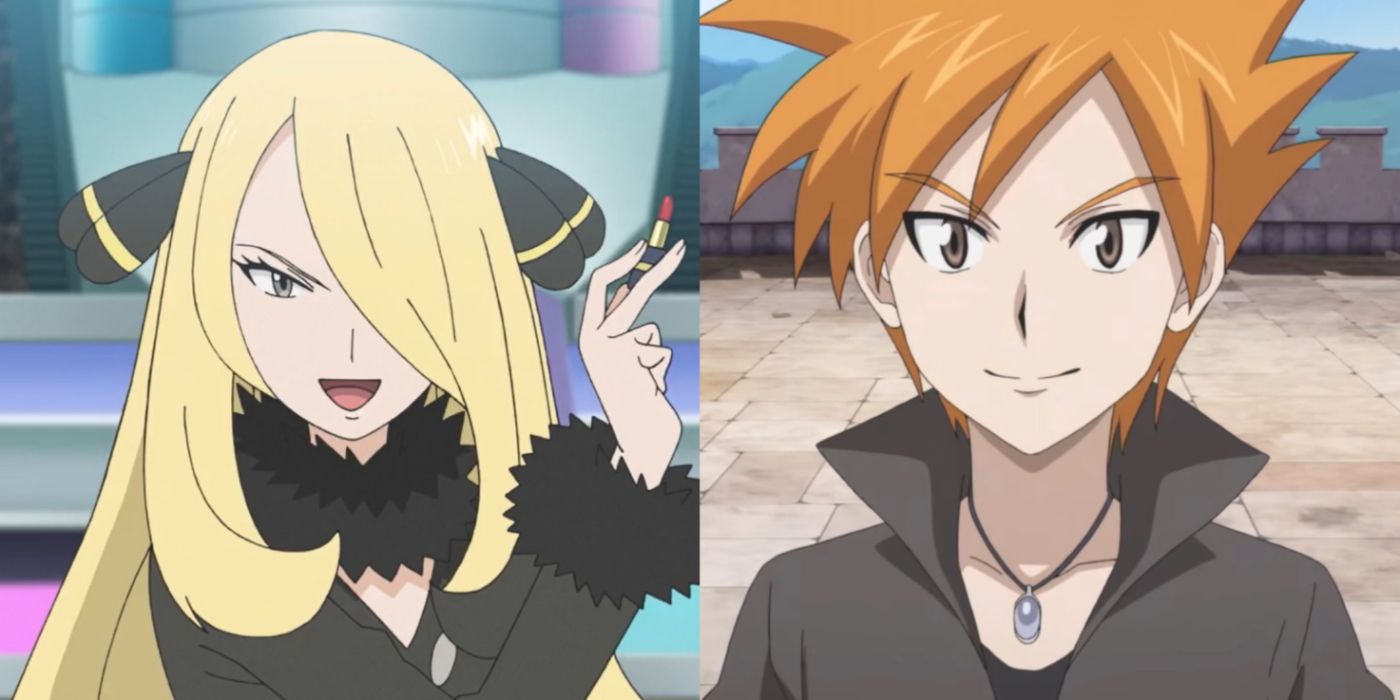 Split image of Cynthia and Blue in Pokemon