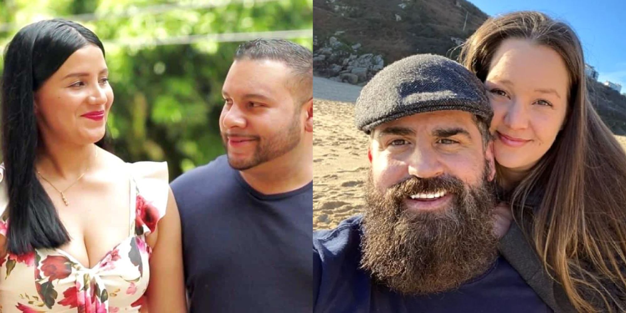 Split image of Ricky and Ximena smiling at each other and Jon and Rachel smiling