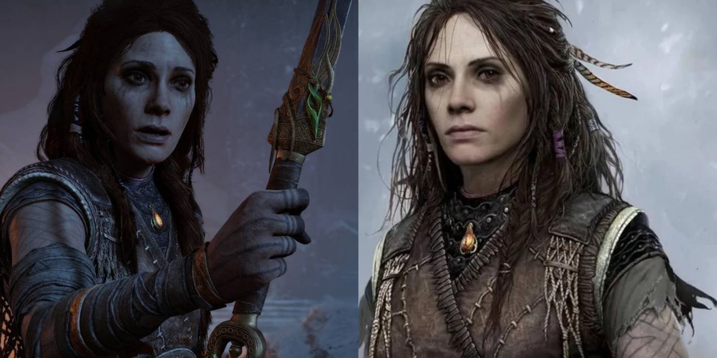 A split image of Freya from god of war ragnarok.