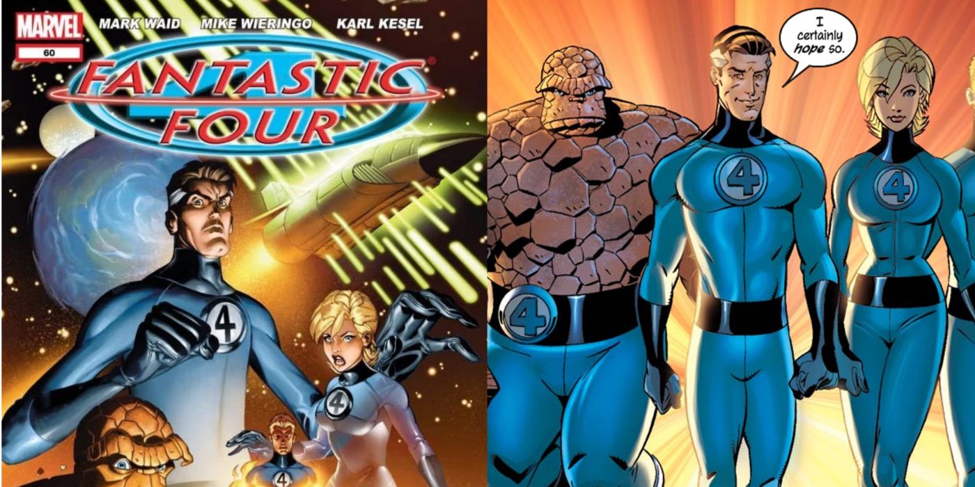 Split Image FANTASTIC FOUR #60 2002 Cover, panel of Thing, Reed, and Sue walking forward