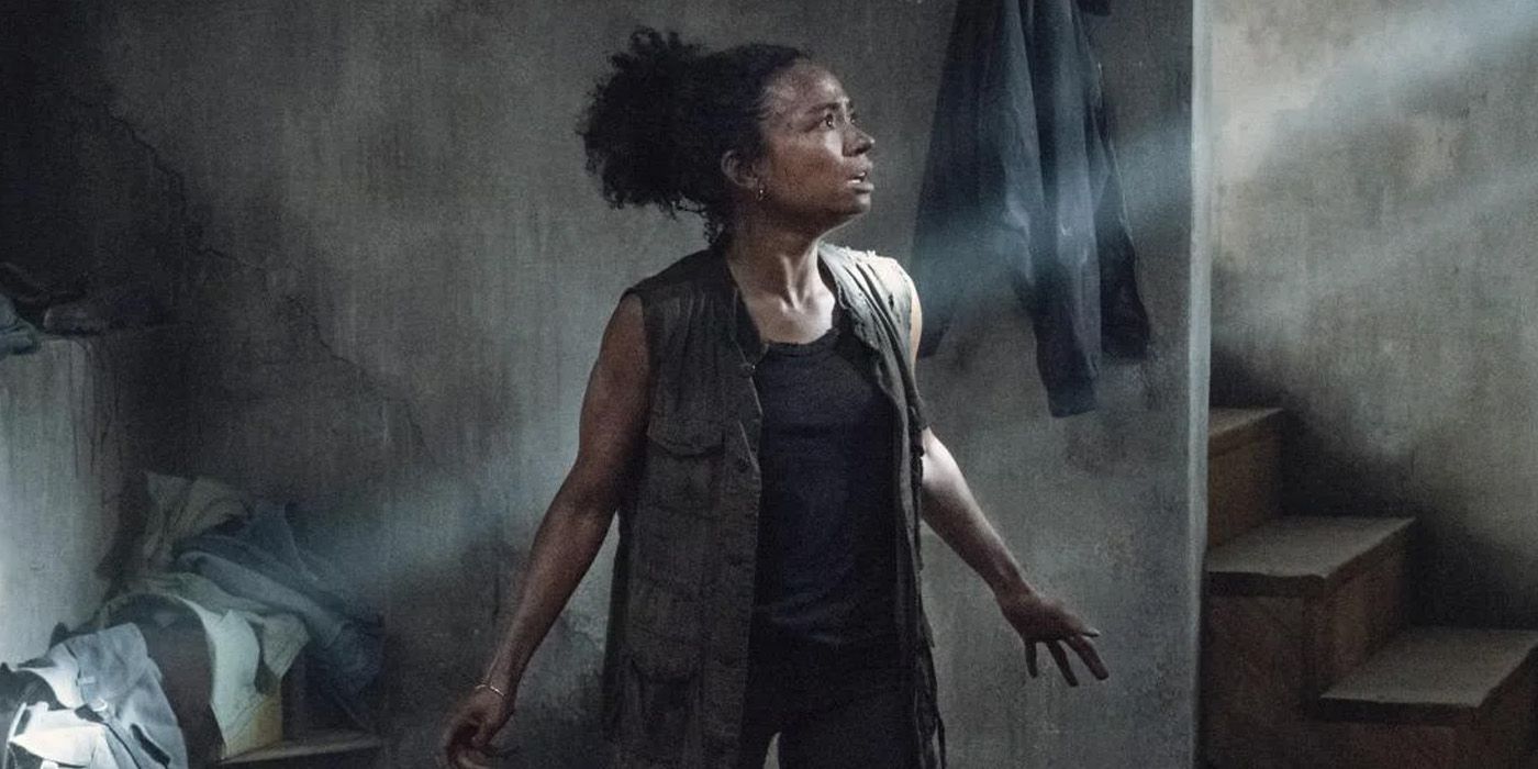 Connie looking scared inside a building on The Walking Dead