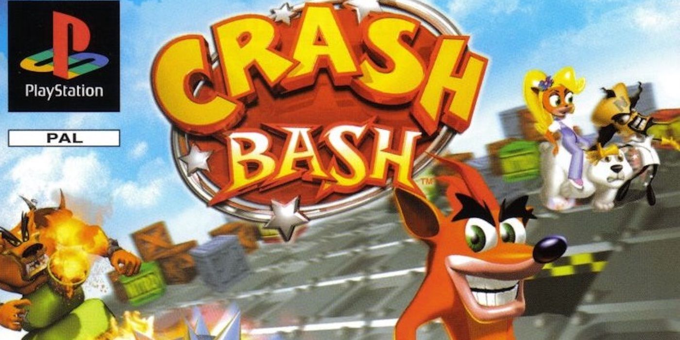 The cover art of Crash Bash sees Coco and Cortex fighting while Crash looks on