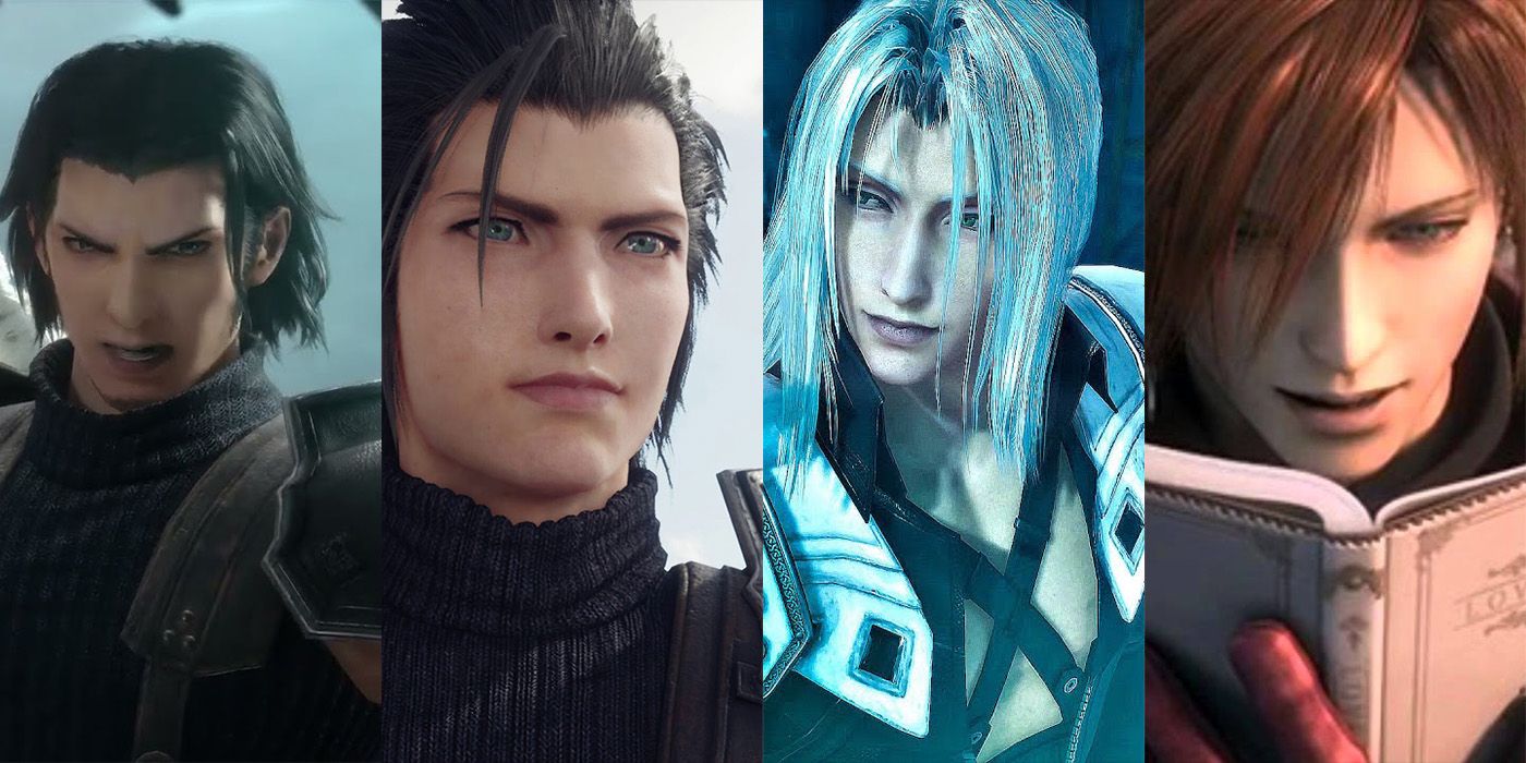 A split image of Angeal, Zack, Sephiroth, and Genesis from Crisis Core FF7 Reunion, all four shown in close-up.