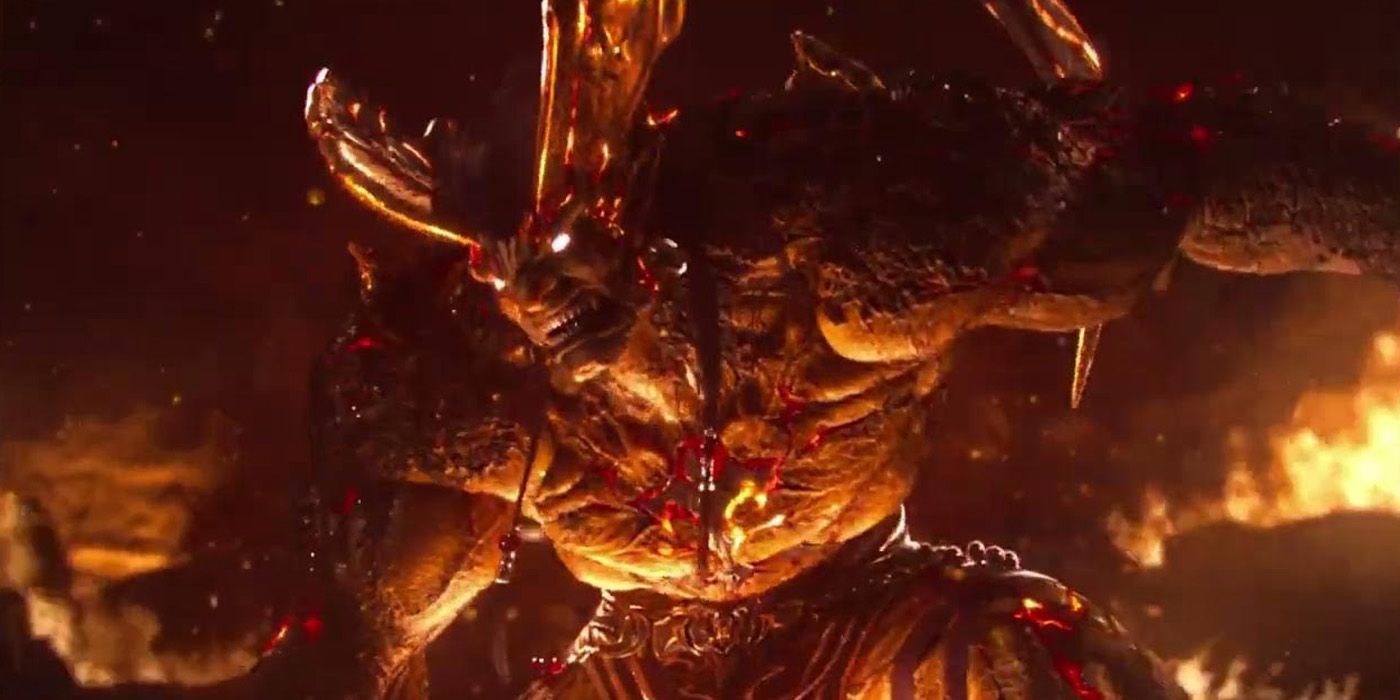 Ifrit surrounded by flames in Crisis Core FF7 Reunion.