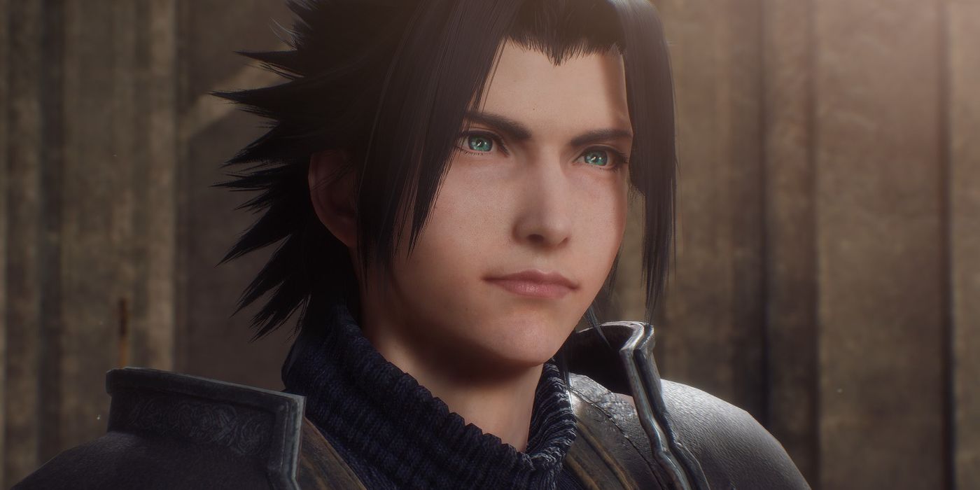 Close-up of Zack Fair from Crisis Core: Final Fantasy 7 Reunion.