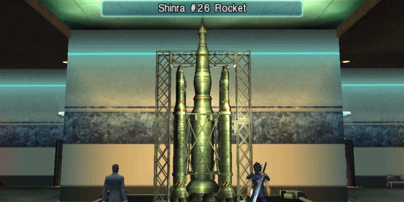 Zack regarde un modèle de Shinra n ° 26 dans la version PSP originale de Crisis Core.