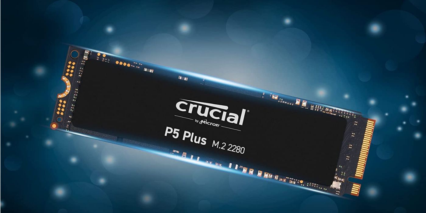 Promotionele afbeelding voor de Crucial P5 Plus 1TB Solid State Drive.