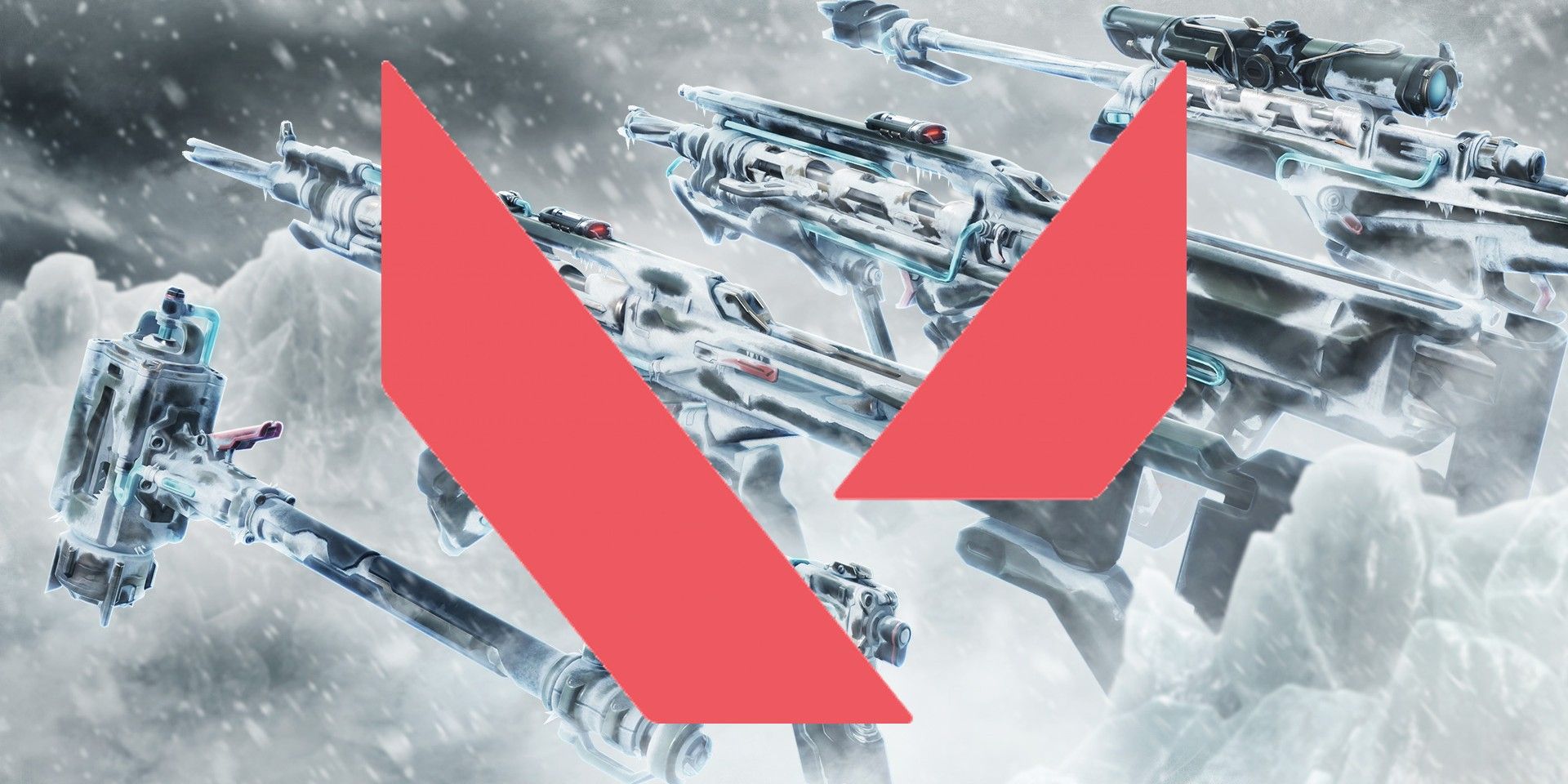 Cryostasis Bundle of icy weapons with the Valorant Logo on top.