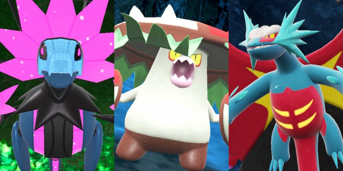 Split image of Iron Jujulis and Roaring Mooning as dark type pokemon from gen 9 split image