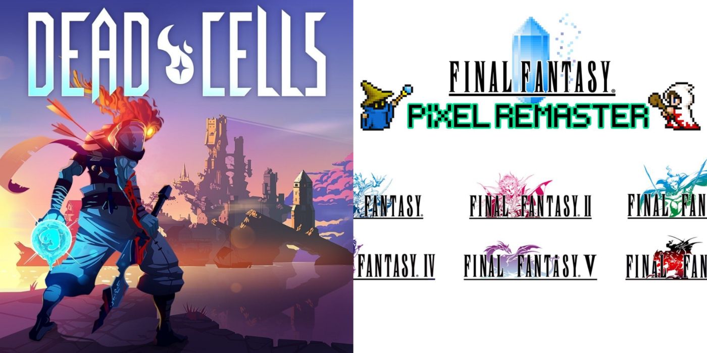 Split image of Dead Cells and Final Fantasy Pixel Remaster promo art.
