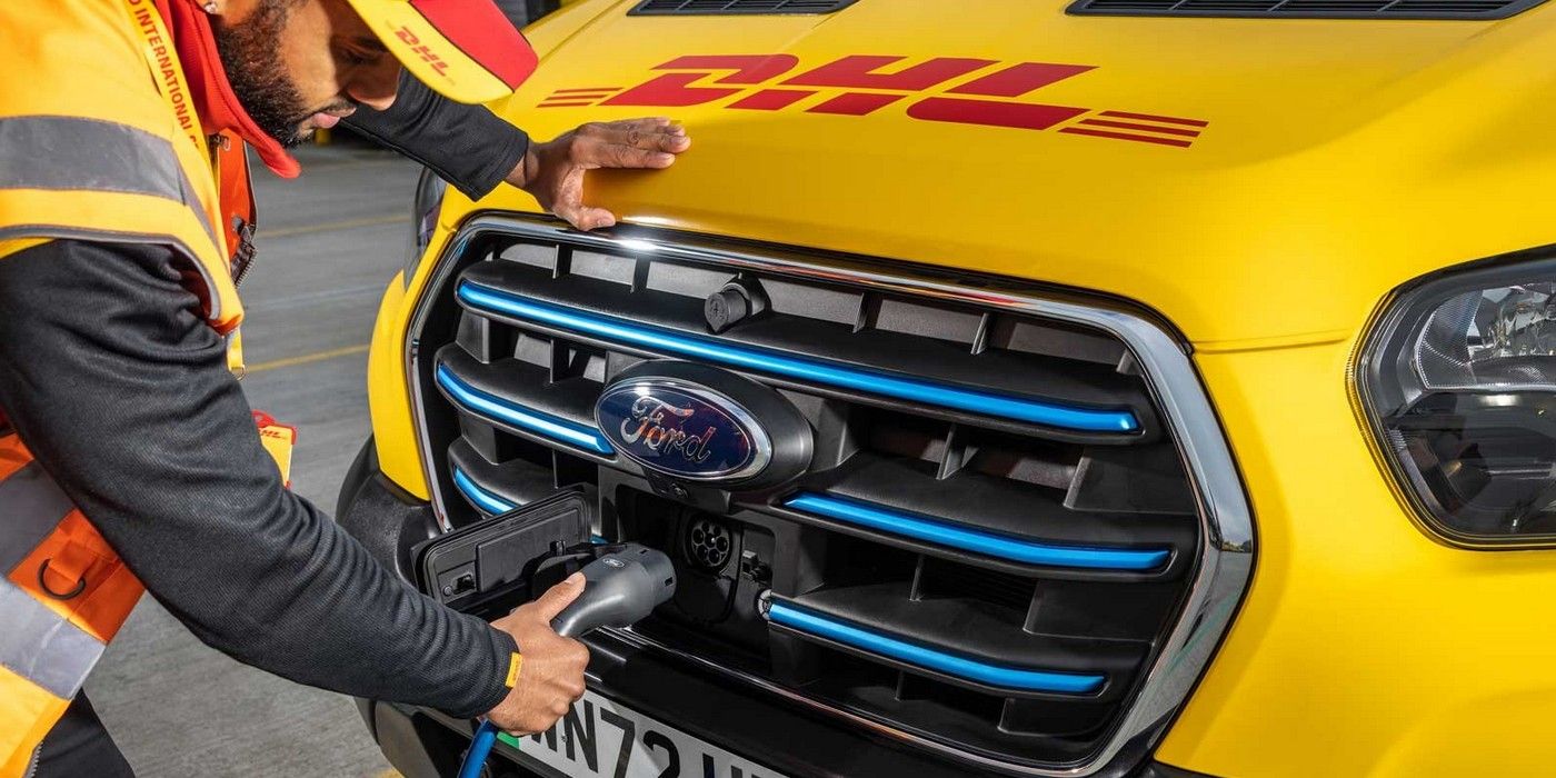 Ford E-Transit van charged by DHL