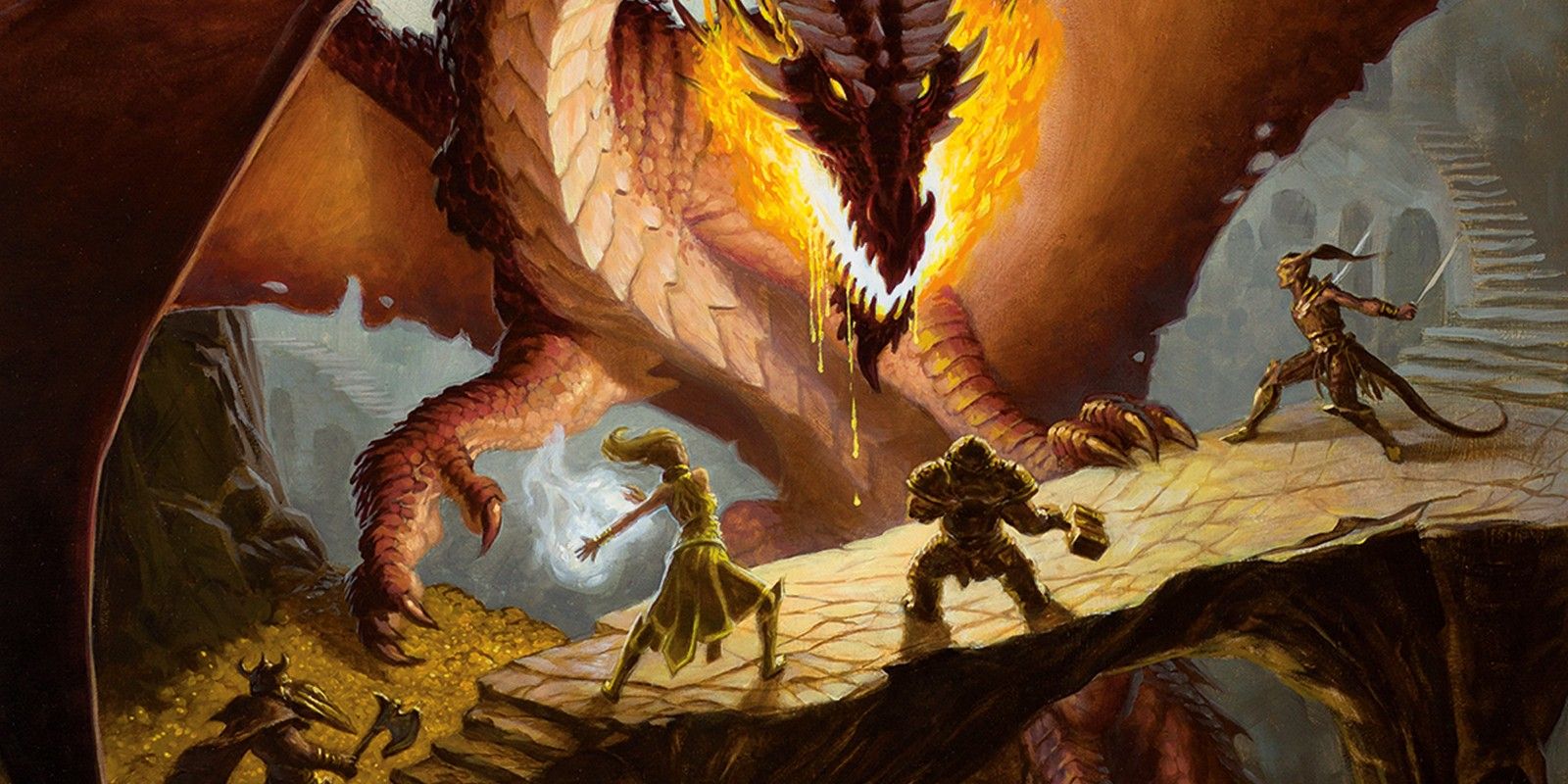 Adventurers facing a dragon in Dungeons & Dragons