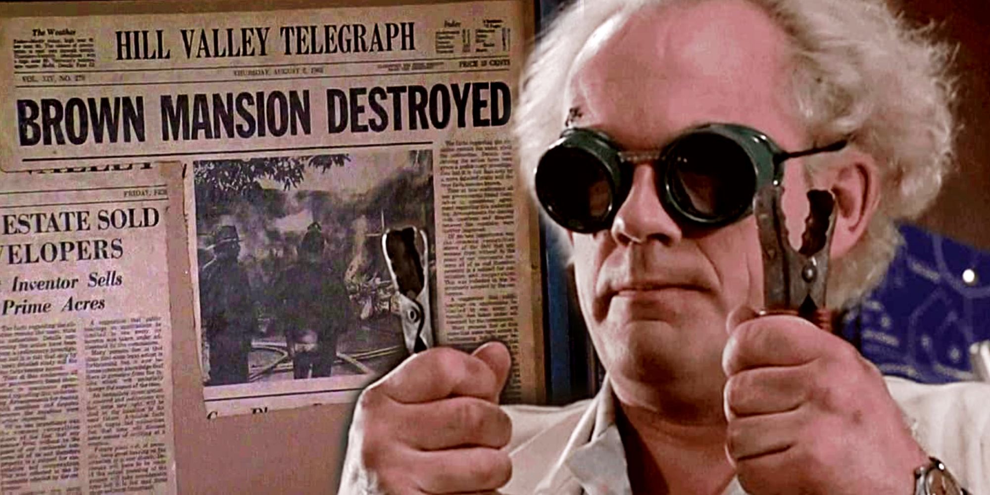 Doc Brown's Mansion Destroyed Newspaper Clipping in Back to the Future