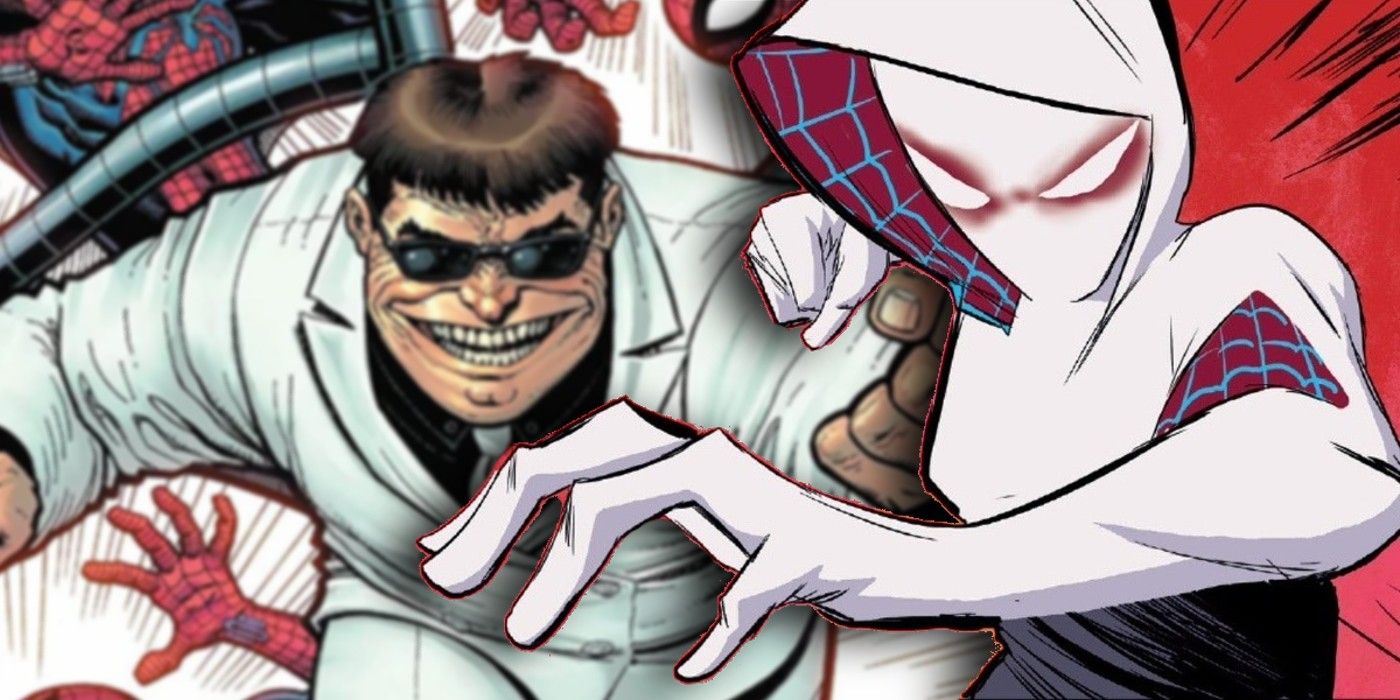 Featured Image of Spider-Gwen in costume over classic Doctor Octopus.