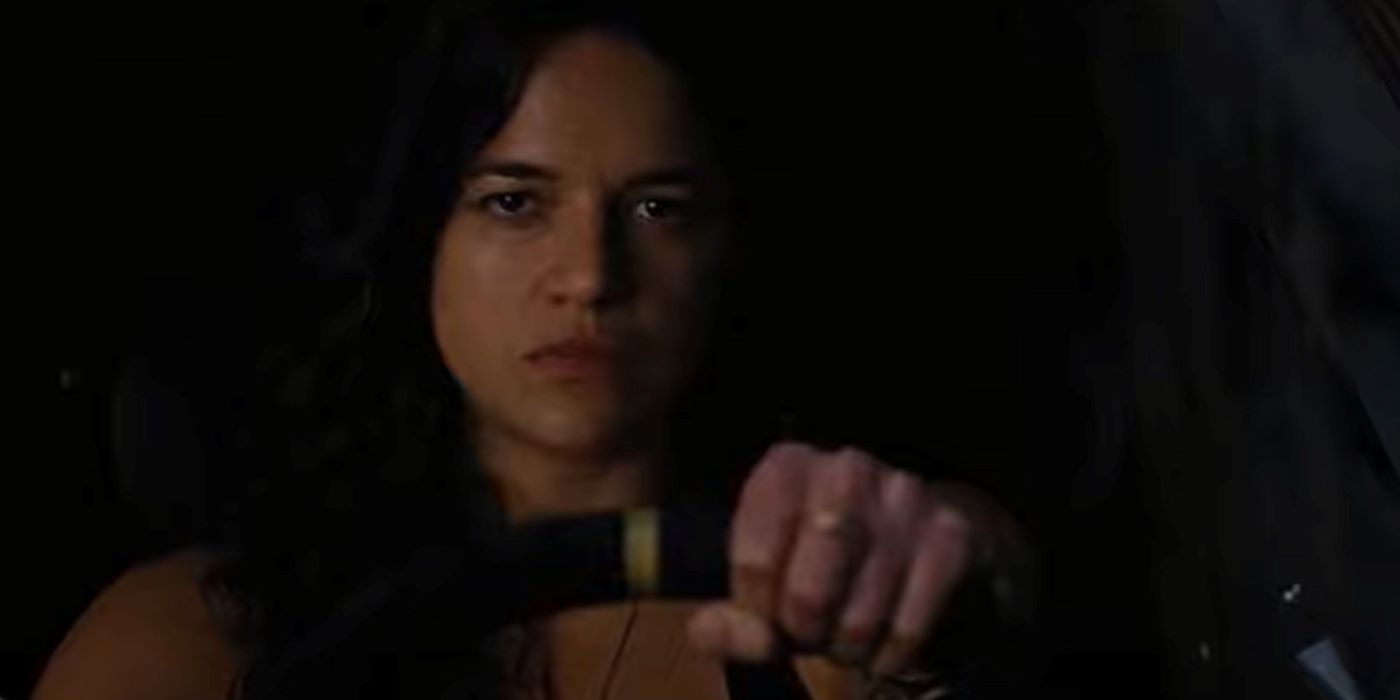Letty holding a steering wheel in Fast and the Furious 6