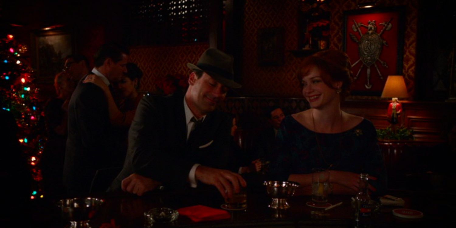 Don and Joan in a bar in the Mad Men Christmas Waltz episode