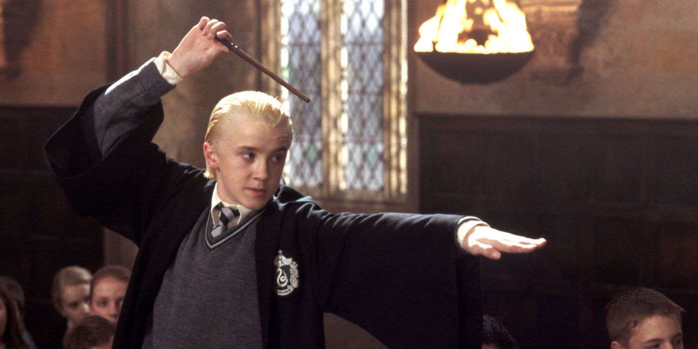 Draco Malfoy Holding His Wand Preparing To Cast A Spell in Harry Potter