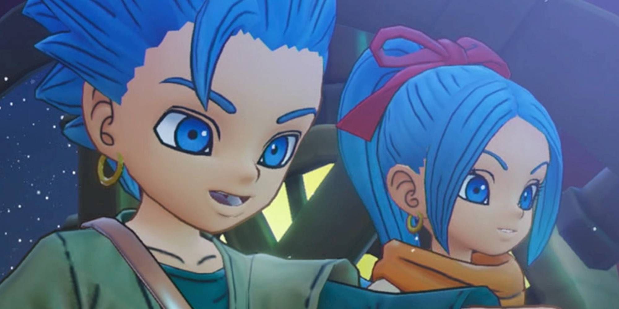 Dragon Quest Treasures Mia and Erik, the main characters, arriving in Draconia near the beginning of the game.
