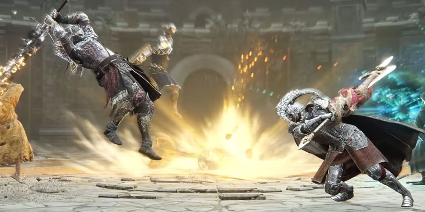 Two players battling in Elden Ring's PVP mode