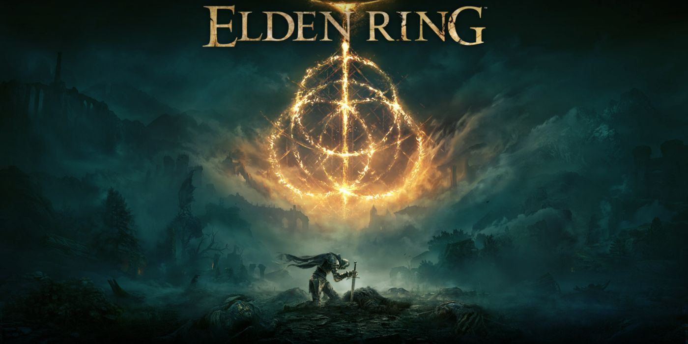 Arte clave de Elden Ring que muestra a Tarnished arrodillado con su espada debajo del anillo titular.