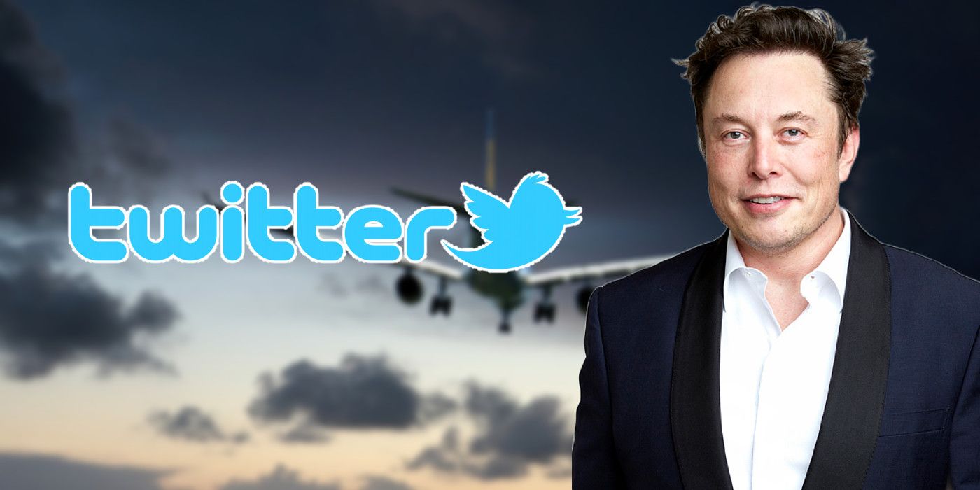 Elon Musk with Twitter logo with airplane background
