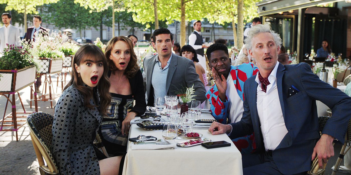 Emily in Paris season 3 cast looking shocked