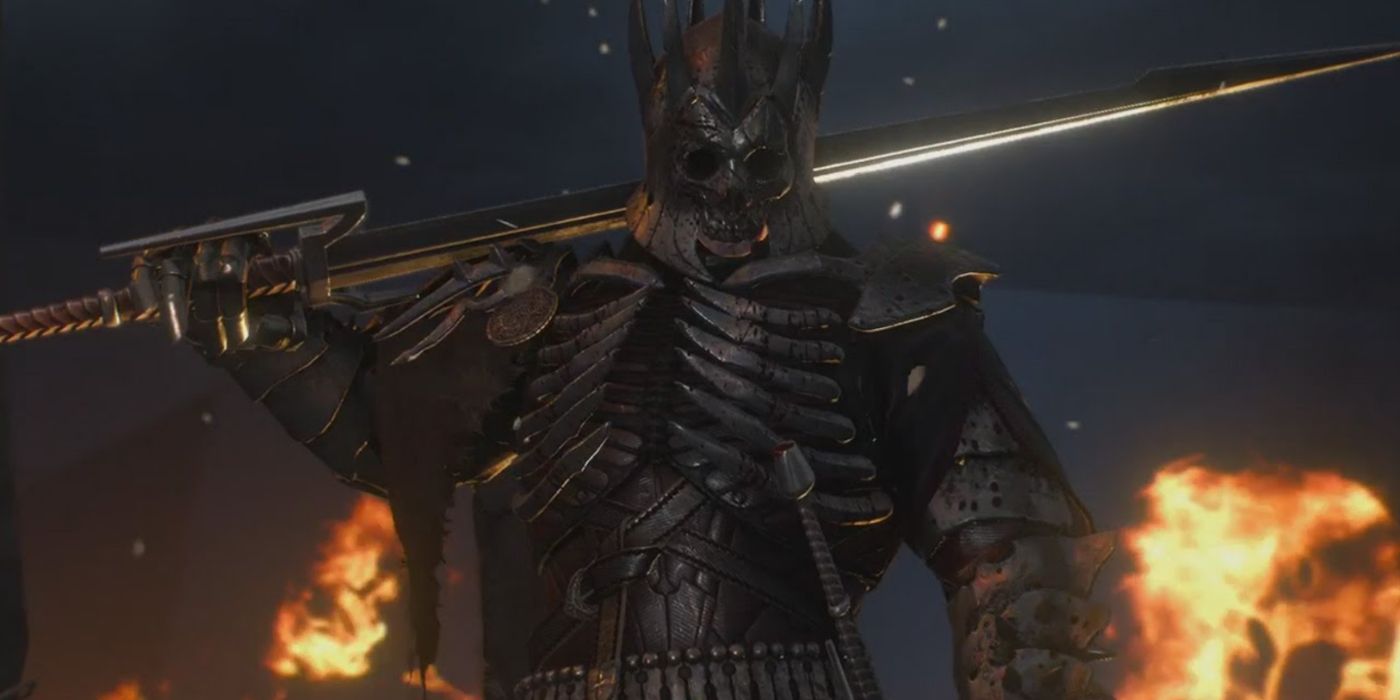 Eredin wearing his armor and wielding his sword in The Witcher 3.