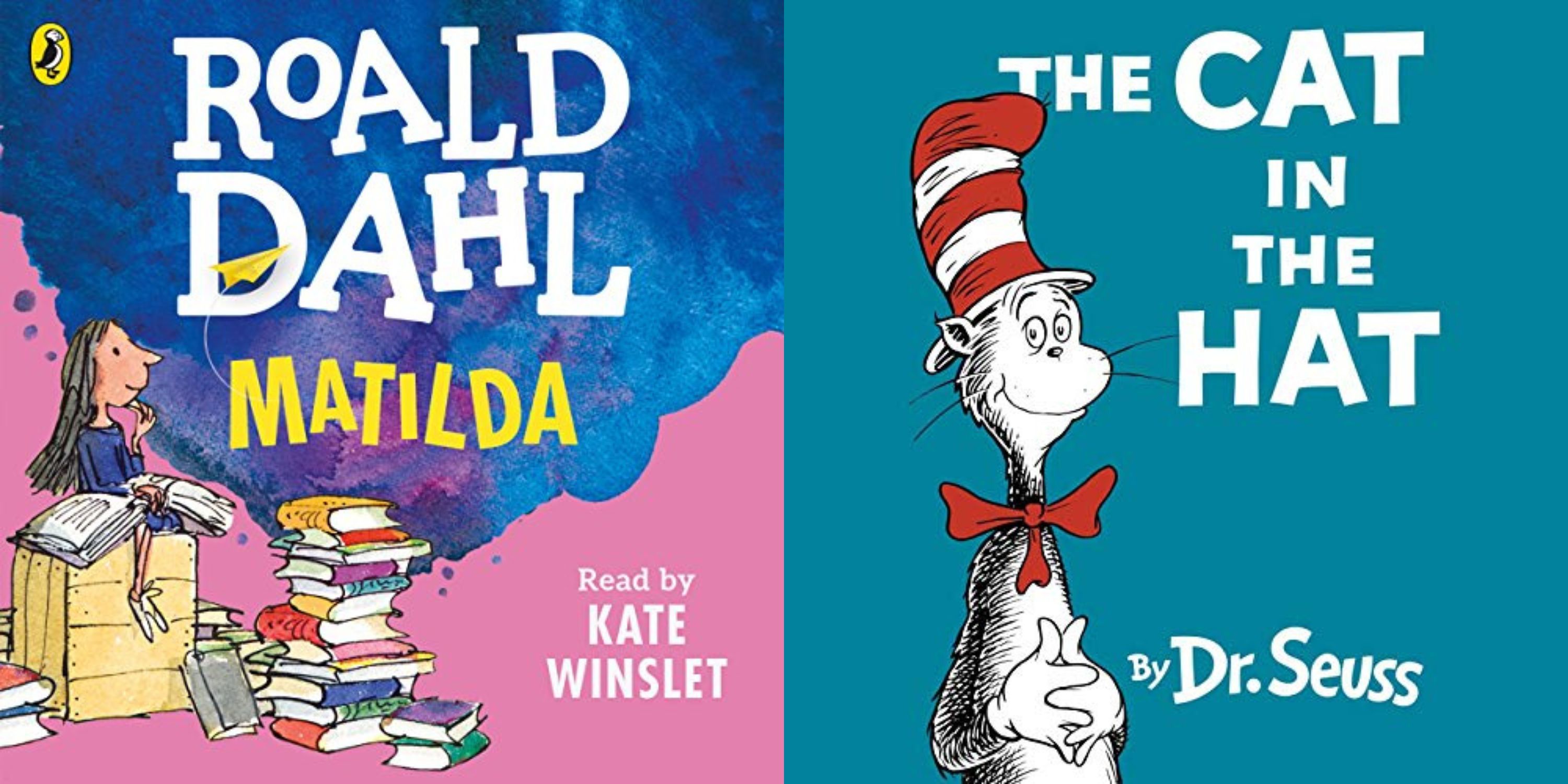 Featured image audiobook covers for Matilda and The Cat in the Hat