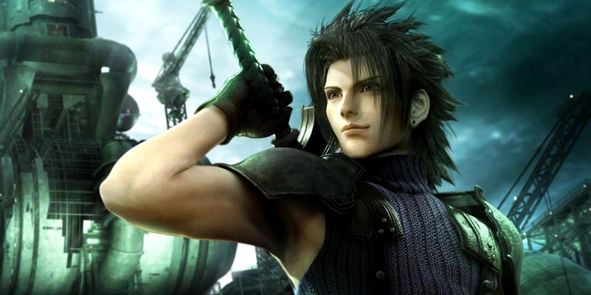 Zack Clutching His Sword in FF7 Crisis Core.