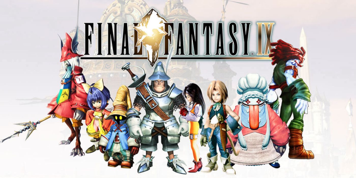Final Fantasy IX key art featuring the game's main cast of characters lined up.