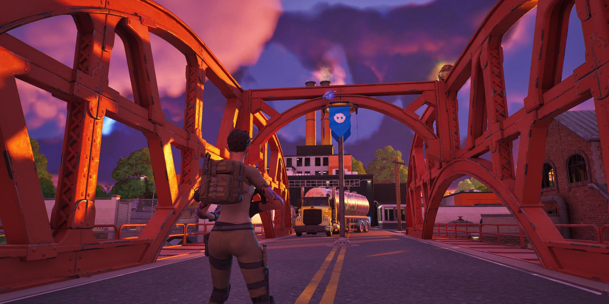 Fortnite Chapter 4 Season 1 Player Standing At Claimed Capture Point At Slappy Shores Bridge