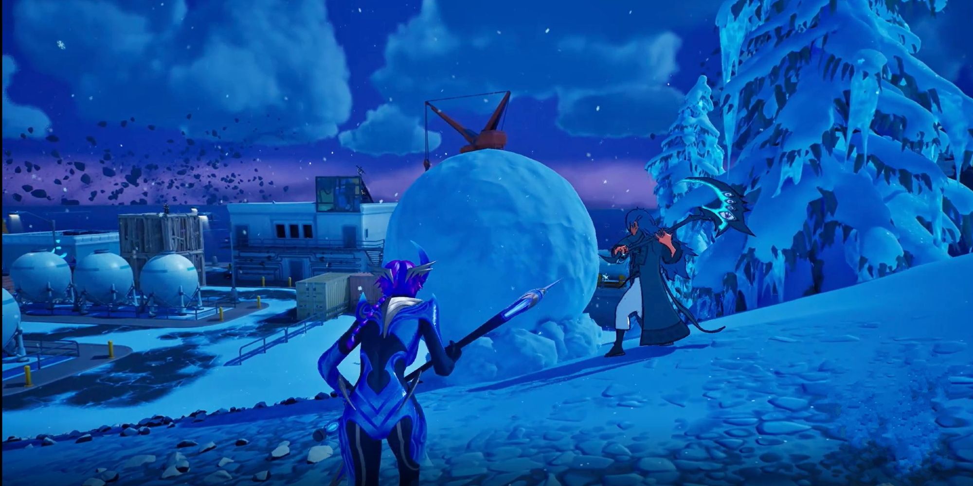 Fortnite Chapter 4 Season 1 Players Building Giant Snowballs To Attack Enemy Squad