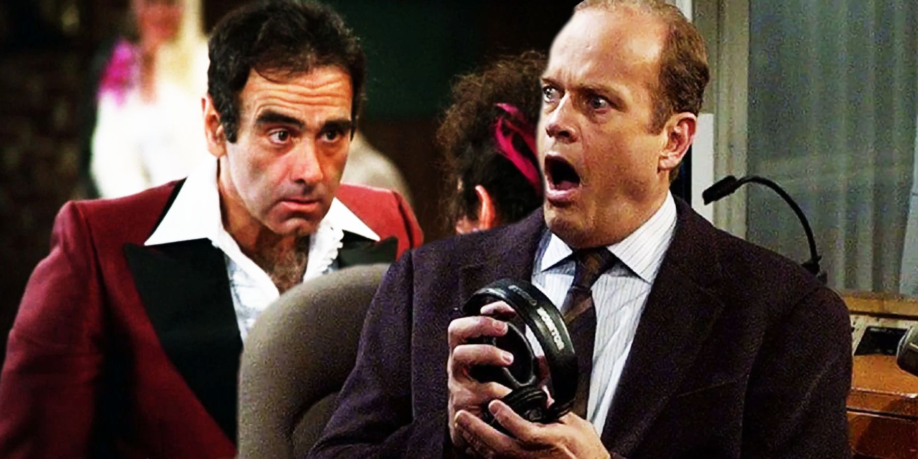 Dan Hedaya como Nick Tortelli em Cheers e Kelsey Grammer como Frasier Crane em Frasier