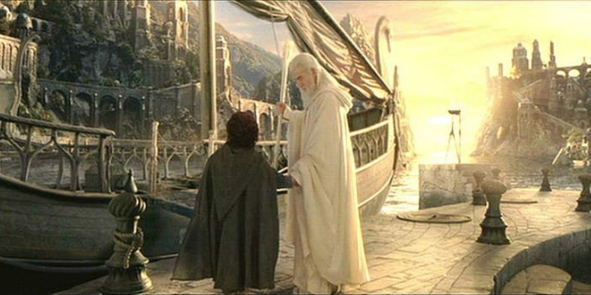 Frodo and Gandalf board the ship to the Undying Lands