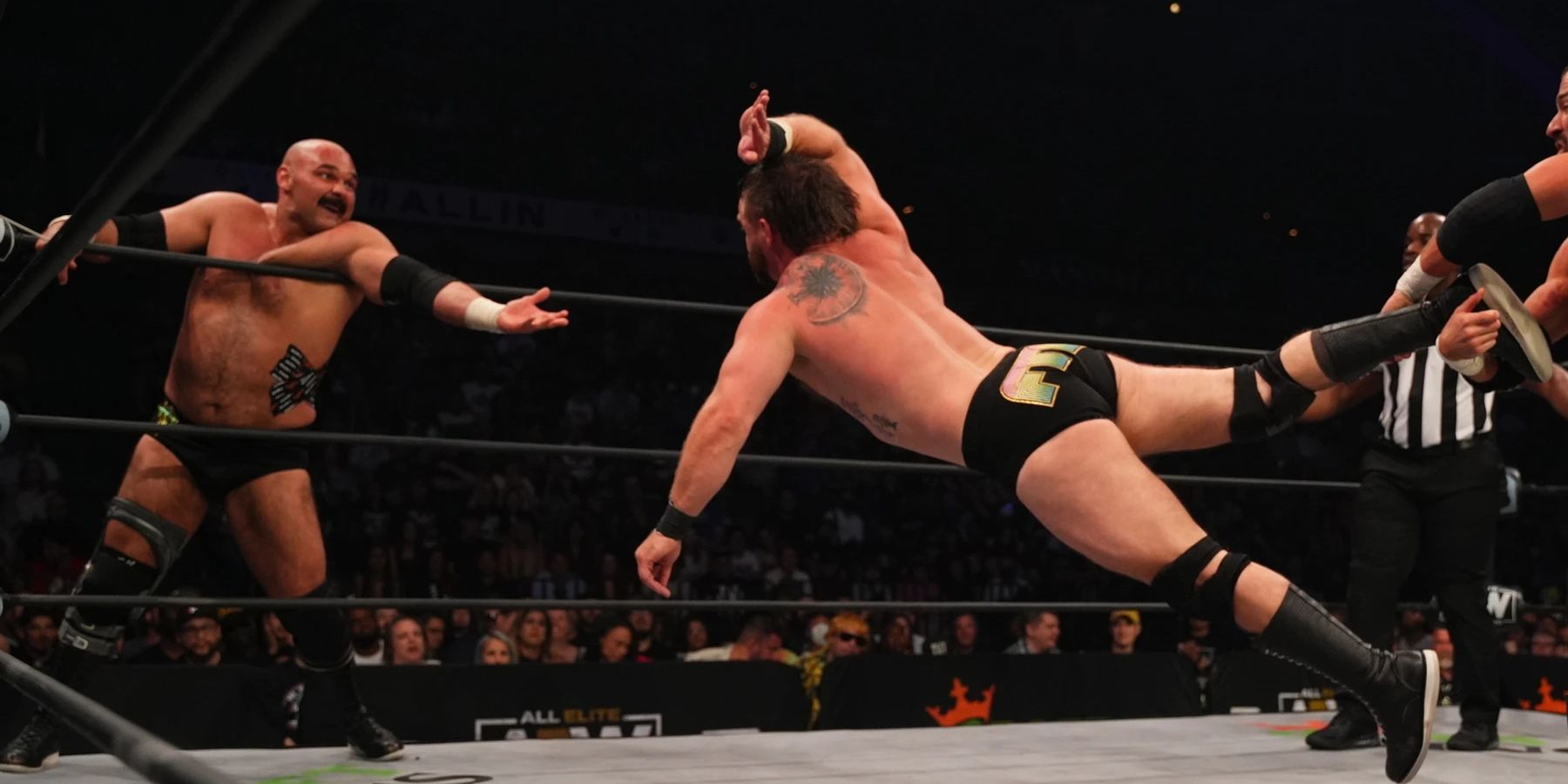 FTR wrestles a match during an episode of AEW Dynamite in 2022. 