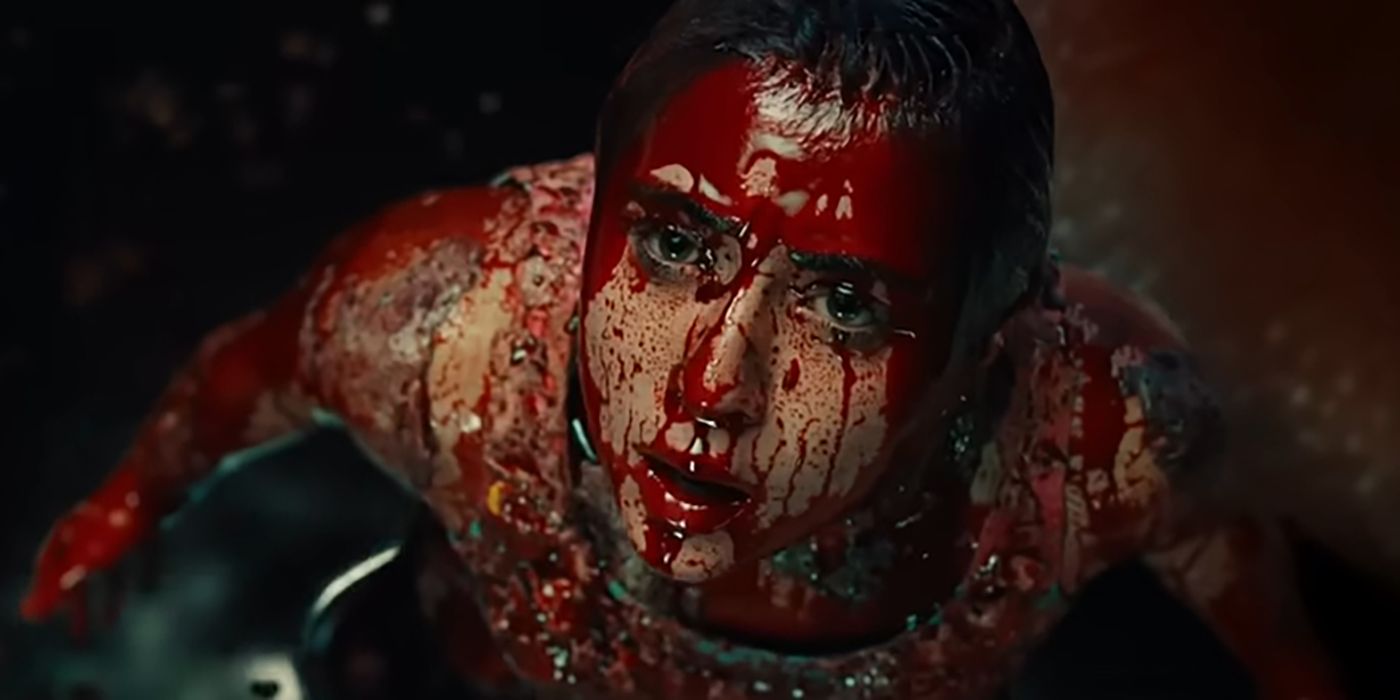 A person covered in blood in Gen V's trailer