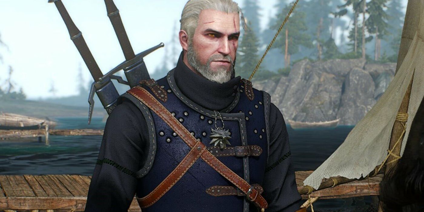 Geralt usando o conjunto de armadura felina em The Witcher 3.