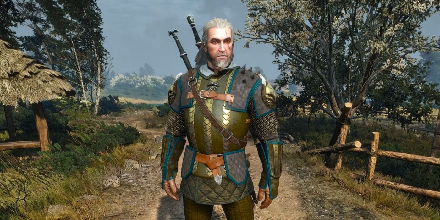 Geralt usando o Conjunto de Armadura do Grifo em The Witcher 3.