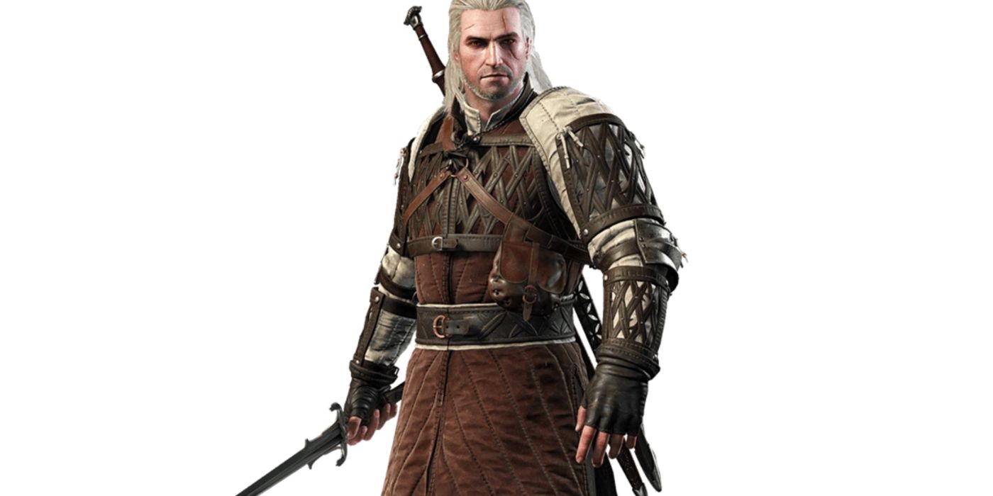Still de Geralt usando o conjunto de armadura Dol Blathanna em The Witcher 3.